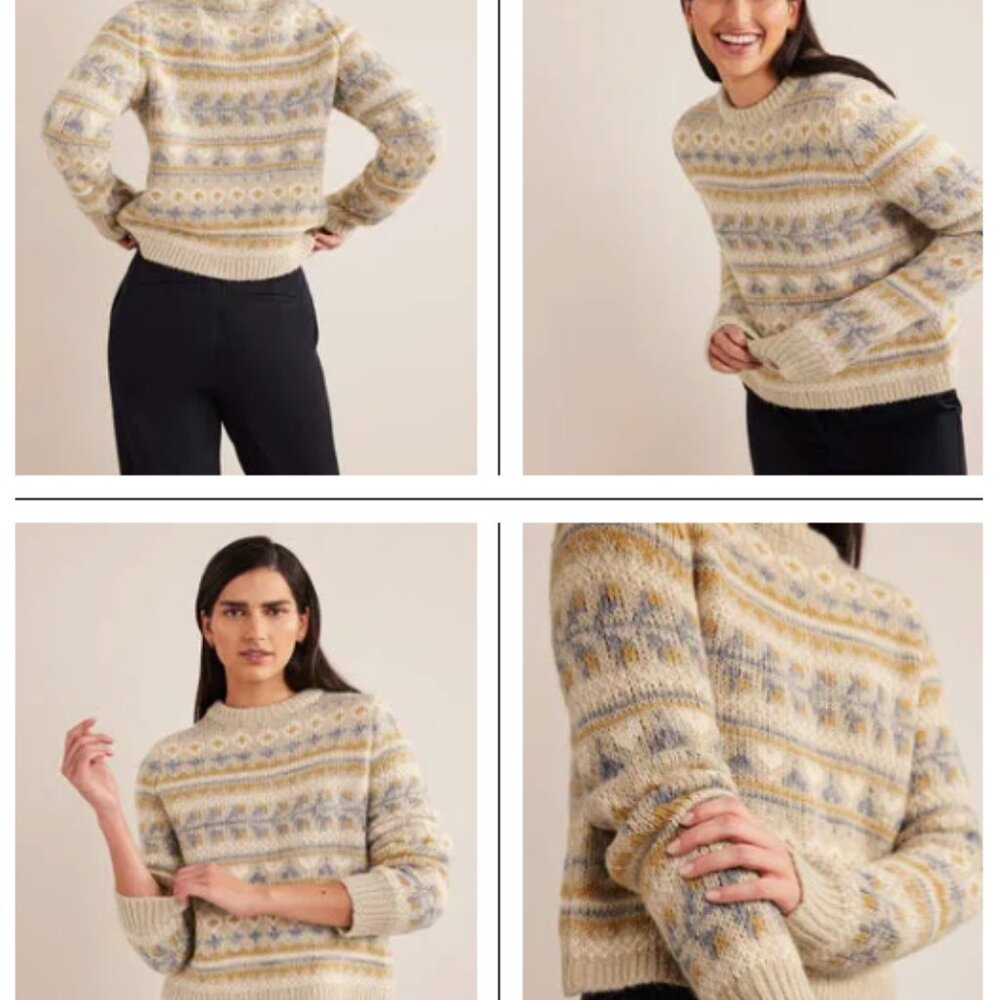 Boden Cream and Gray Fair Isle Sweater
